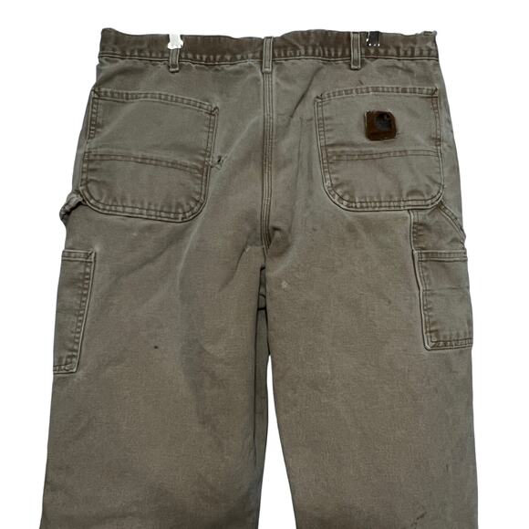 Carhartt Carpenter Work Pants Sz 38x34 Tan Flannel Lined Distressed Vintage Y2K - Picture 9 of 15